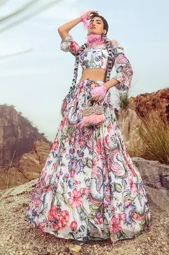 Multi Off Shoulder With Printed Skirt Set
