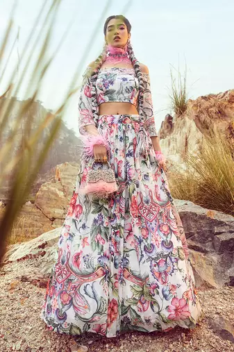 Multi Off Shoulder With Printed Skirt Set