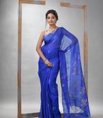 Traditional Blue Matka Silk Sequin Soft Jamdani Saree