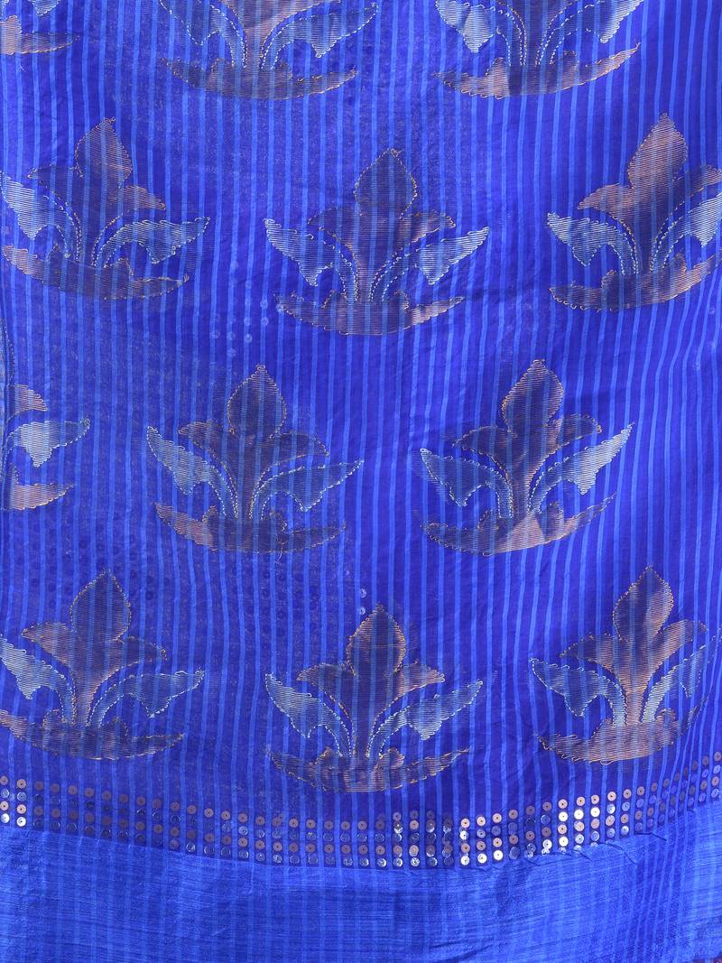 Traditional Blue Matka Silk Sequin Soft Jamdani Saree