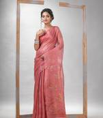 Traditional Pastel Peach Matka Silk Sequin Soft Jamdani Saree