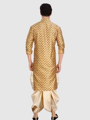men's silk printed kurta and pitambari cotton-silk dhoti - jashn collection 2