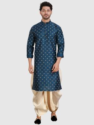 men's silk printed kurta and pitambari cotton-silk dhoti - jashn collection 1