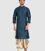 Shiwam ethnix men's silk printed kurta and pitambari cotton-silk dhoti - jashn collection