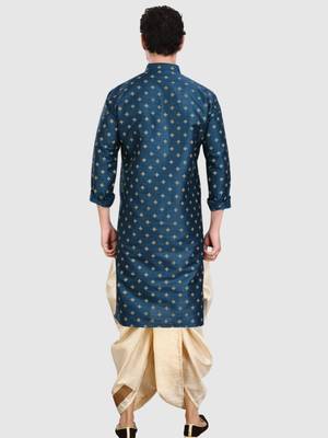 men's silk printed kurta and pitambari cotton-silk dhoti - jashn collection 2