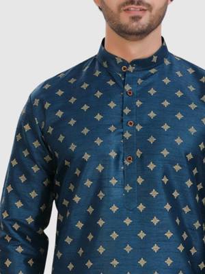 men's silk printed kurta and pitambari cotton-silk dhoti - jashn collection 3