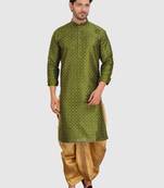 men's silk printed kurta and pitambari cotton-silk dhoti