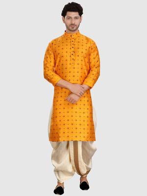 men's silk printed kurta and pitambari cotton-silk dhoti - jashn collection 1