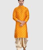 men's silk printed kurta and pitambari cotton-silk dhoti - jashn collection
