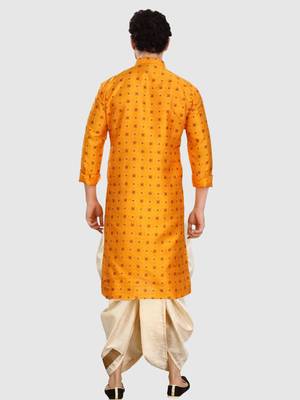 men's silk printed kurta and pitambari cotton-silk dhoti - jashn collection 2