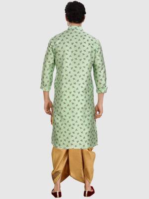 men's silk printed kurta and pitambari cotton-silk dhoti - jashn collection 2