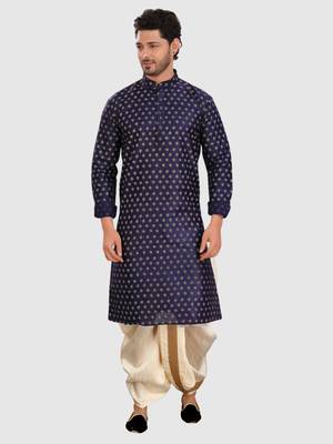 men's silk printed kurta and pitambari cotton-silk dhoti - jashn collection 1