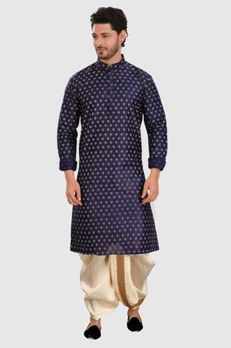 Shiwam ethnix men's silk printed kurta and pitambari cotton-silk dhoti - jashn collection