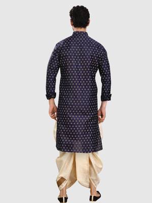 men's silk printed kurta and pitambari cotton-silk dhoti - jashn collection 2