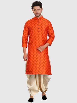 men's silk printed kurta and pitambari cotton-silk dhoti - jashn collection 1
