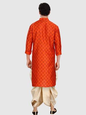 men's silk printed kurta and pitambari cotton-silk dhoti - jashn collection 2