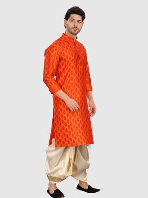 men's silk printed kurta and pitambari cotton-silk dhoti - jashn collection 3