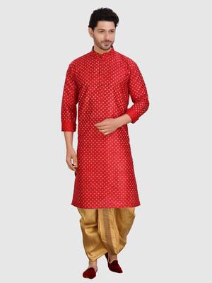 men's silk printed kurta and pitambari cotton-silk dhoti - jashn collection 1