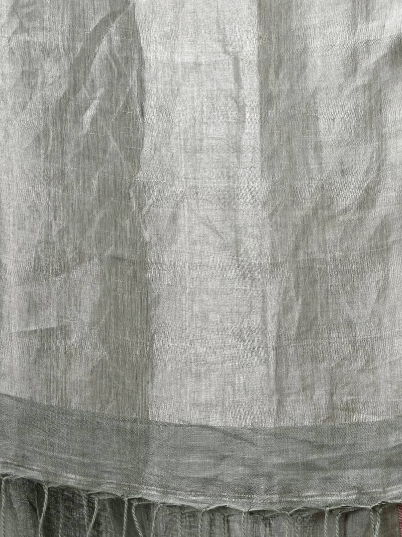 Sage Green Linen Solid Bady With Pallu Silver Zari Handloom Saree