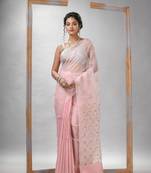 Traditional Baby Pink Matka Silk Sequin Soft Jamdani Saree