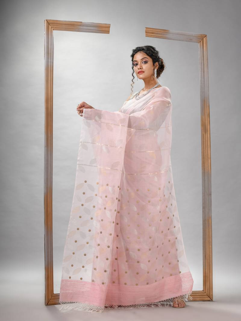 Traditional Baby Pink Matka Silk Sequin Soft Jamdani Saree