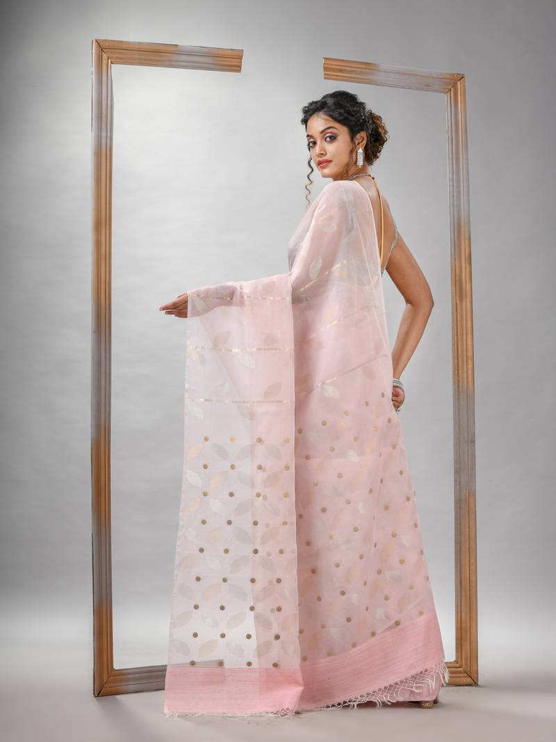 Traditional Baby Pink Matka Silk Sequin Soft Jamdani Saree