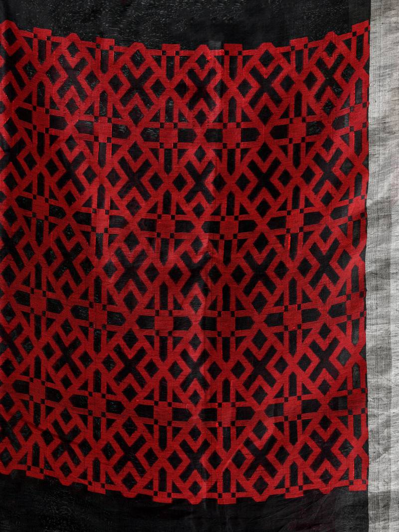 Black Silk Linen All Body Buti With Pallu Jacquard Saree