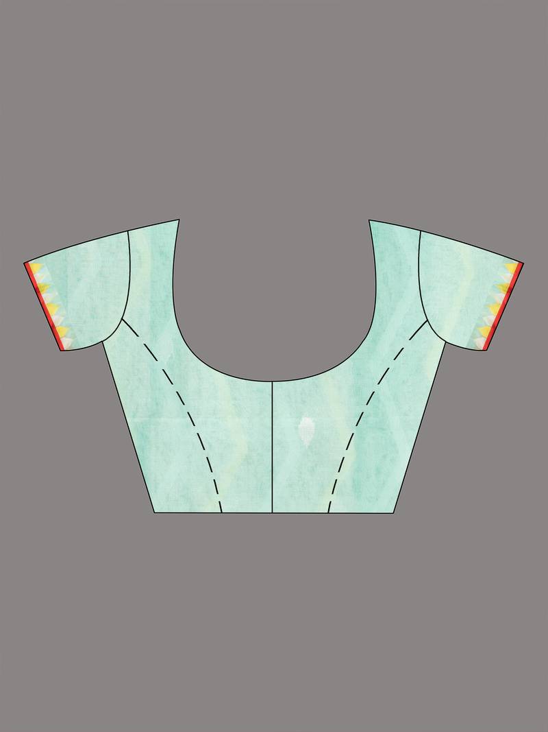 Firozi Blend Silk All Body Buti Temple Border With Pallu Jacquard Jamdani Saree