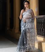 Grey Blend Silk All Body Buti With Pallu Jacquard Janmdani Saree