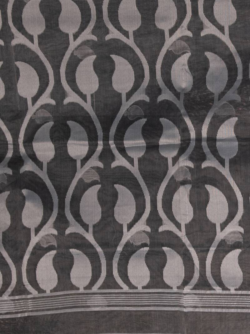 Grey Blend Silk All Body Buti With Pallu Jacquard Janmdani Saree