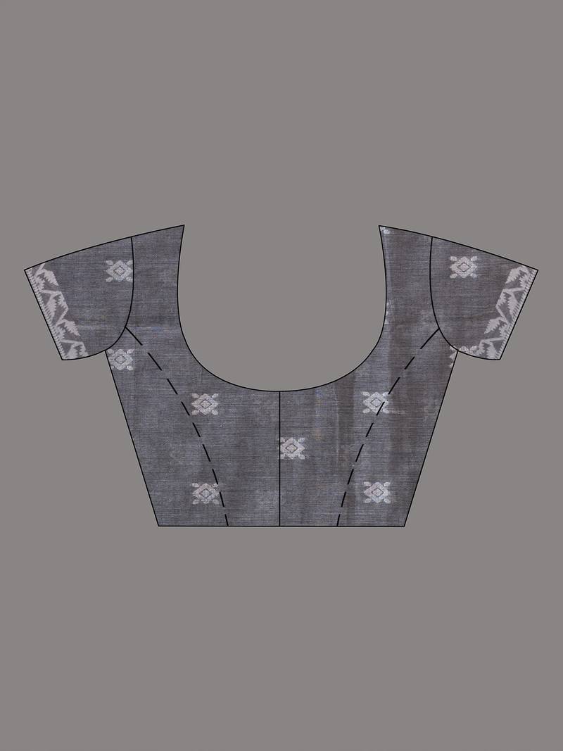 Grey Cotton All Body Buti Red Border With Pallu Jacquard Jamdani Saree