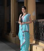 Firozi Cotton All Body Buti Red Border With Pallu Jacquard Jamdani Saree