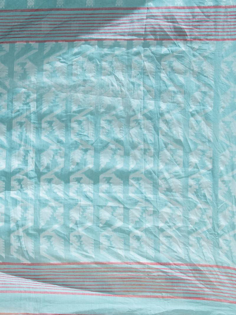 Firozi Cotton All Body Buti Red Border With Pallu Jacquard Jamdani Saree