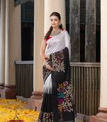 Steel & black Silk Matka Solid Body Handwoven Jamdani Saree