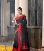 Black Silk Matka Solid Body Red Temple Border Jacquard Jamdani Saree