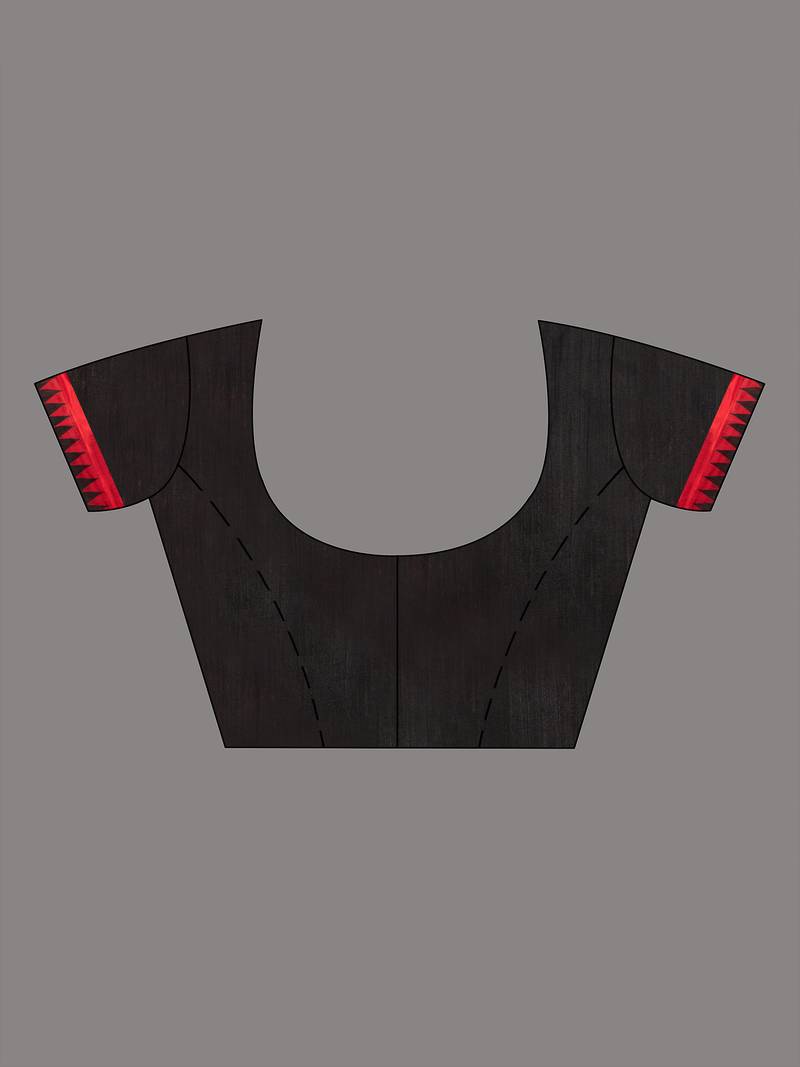 Black Silk Matka Solid Body Red Temple Border Jacquard Jamdani Saree