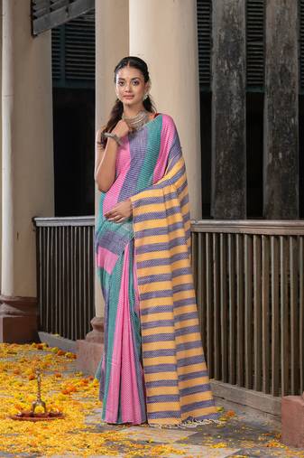 Multi Colour Stripe Cotton Handloom Saree