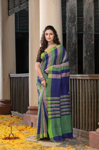 Multi Colour Stripe Handloom Cotton Saree
