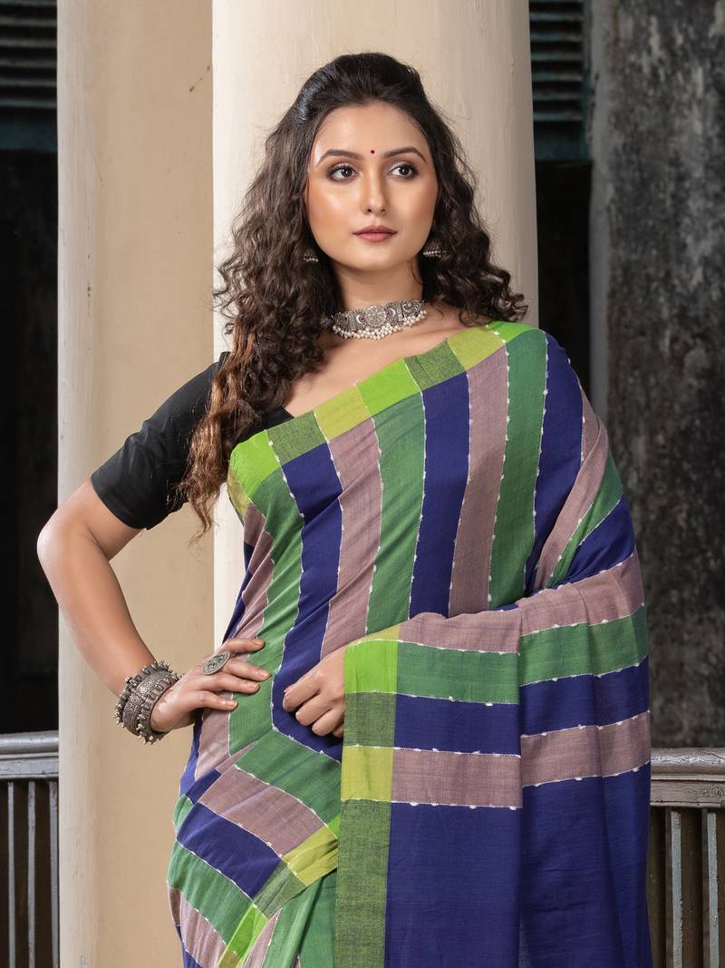 Multi Colour Stripe Handloom Cotton Saree