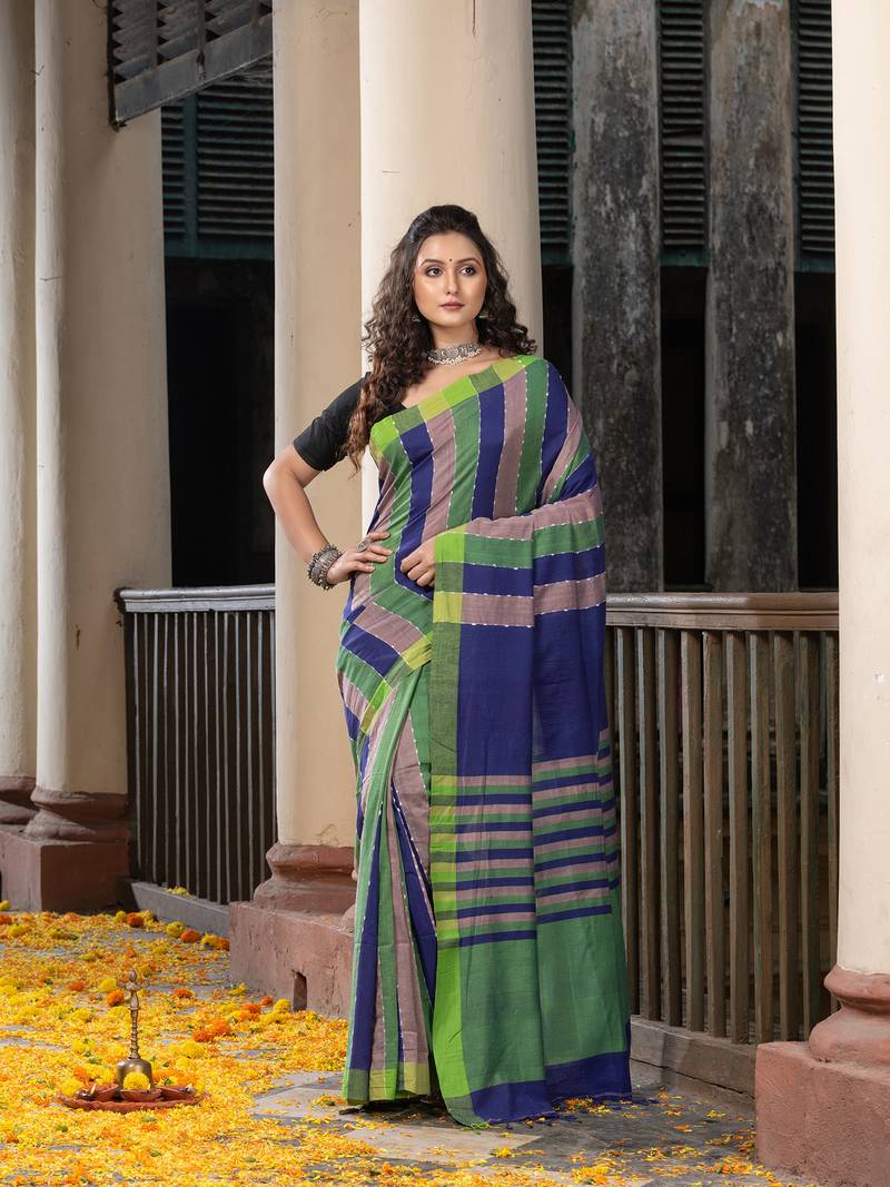 Multi Colour Stripe Handloom Cotton Saree
