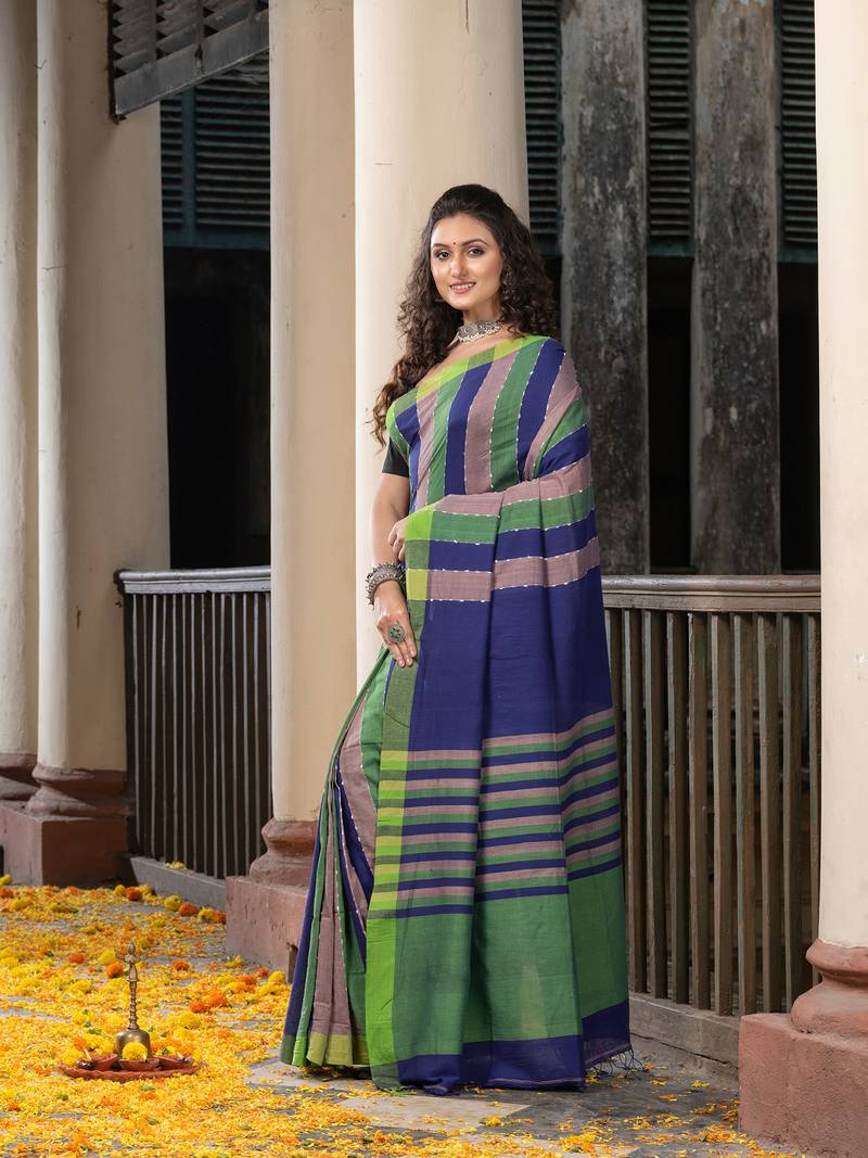Multi Colour Stripe Handloom Cotton Saree