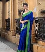 Blue Cotton Solid Border With Jacquard Pallu Handloom Saree