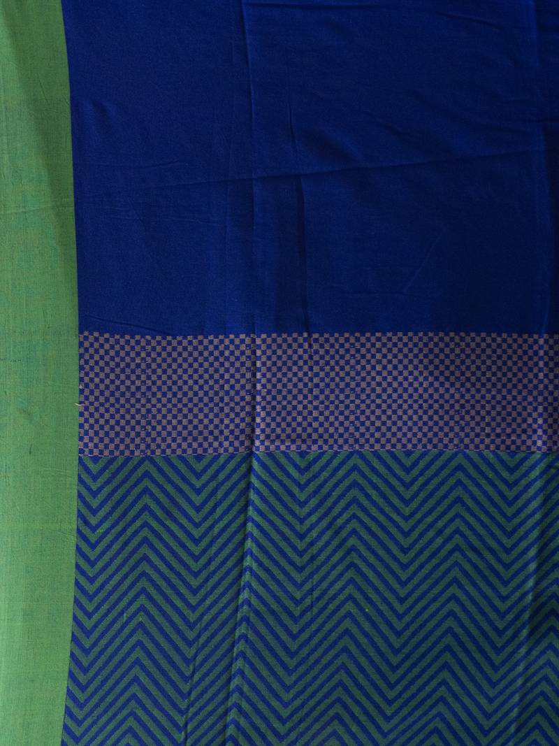 Blue Cotton Solid Border With Jacquard Pallu Handloom Saree