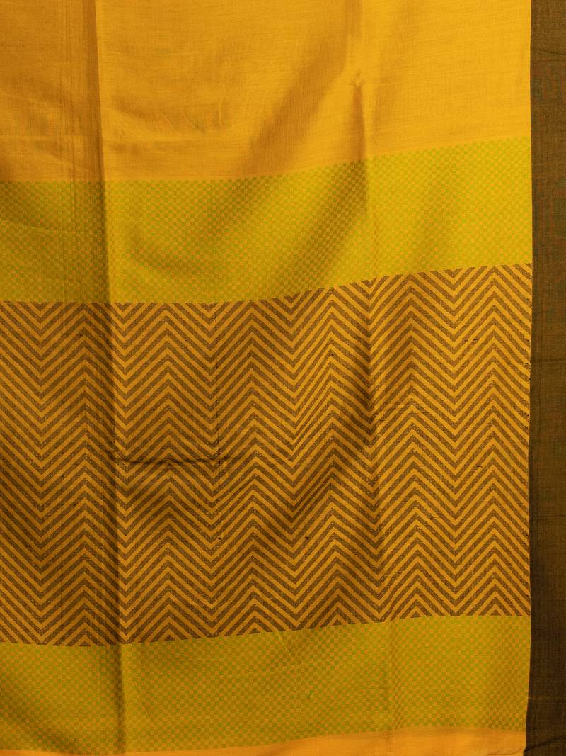 Yellow Cotton Solid Border With Jacquard Pallu Handloom Saree