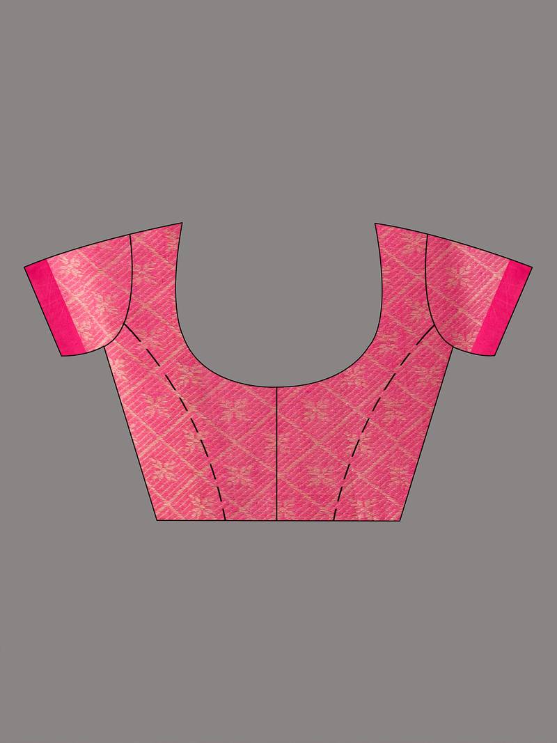 Beige Cotton Solid Body With Pink Pallu Handloom Saree