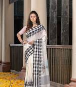 White Cotton All Body Buti With Pallu Multi Colour Border Jamdani Saree