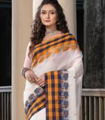 White Cotton All Body Buti With Pallu Multi Colour Border Jamdani Saree
