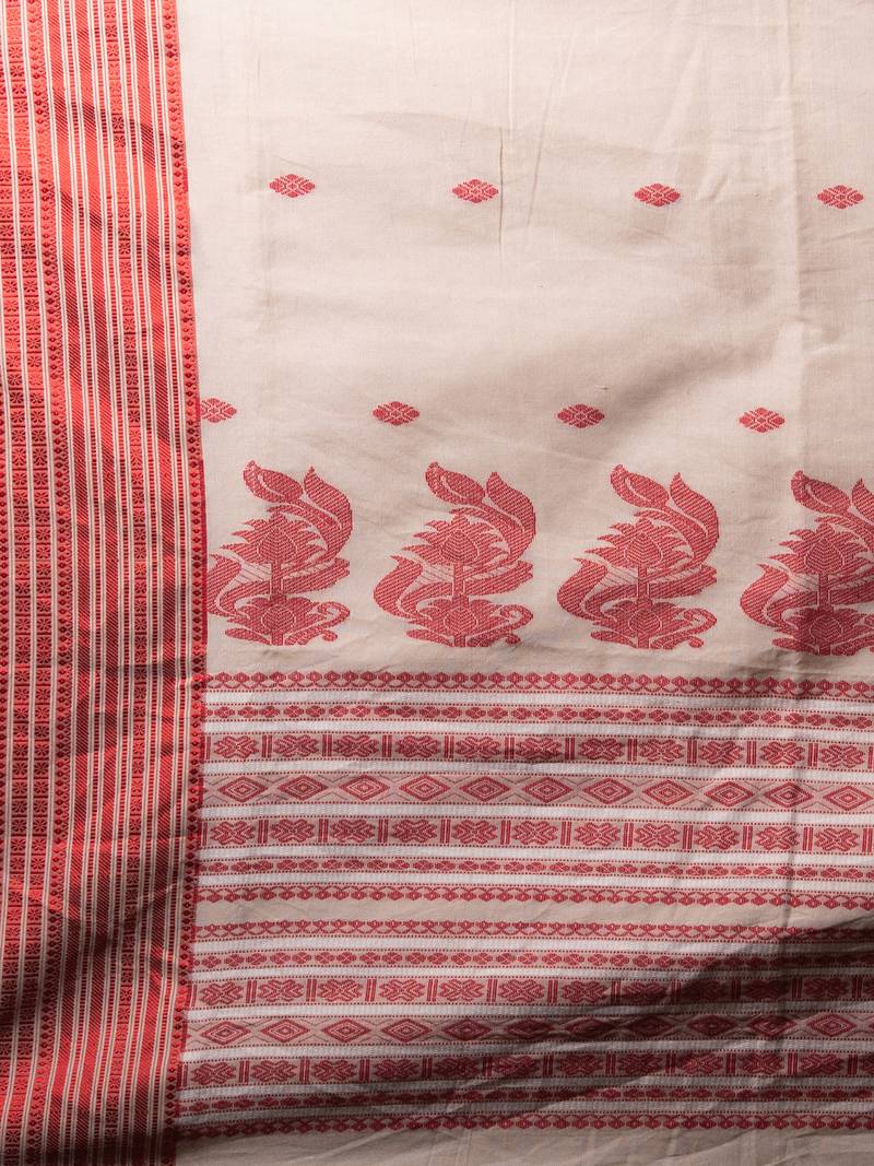 Off White Cotton All Body Buti With Mahapar Border Jamdani Saree