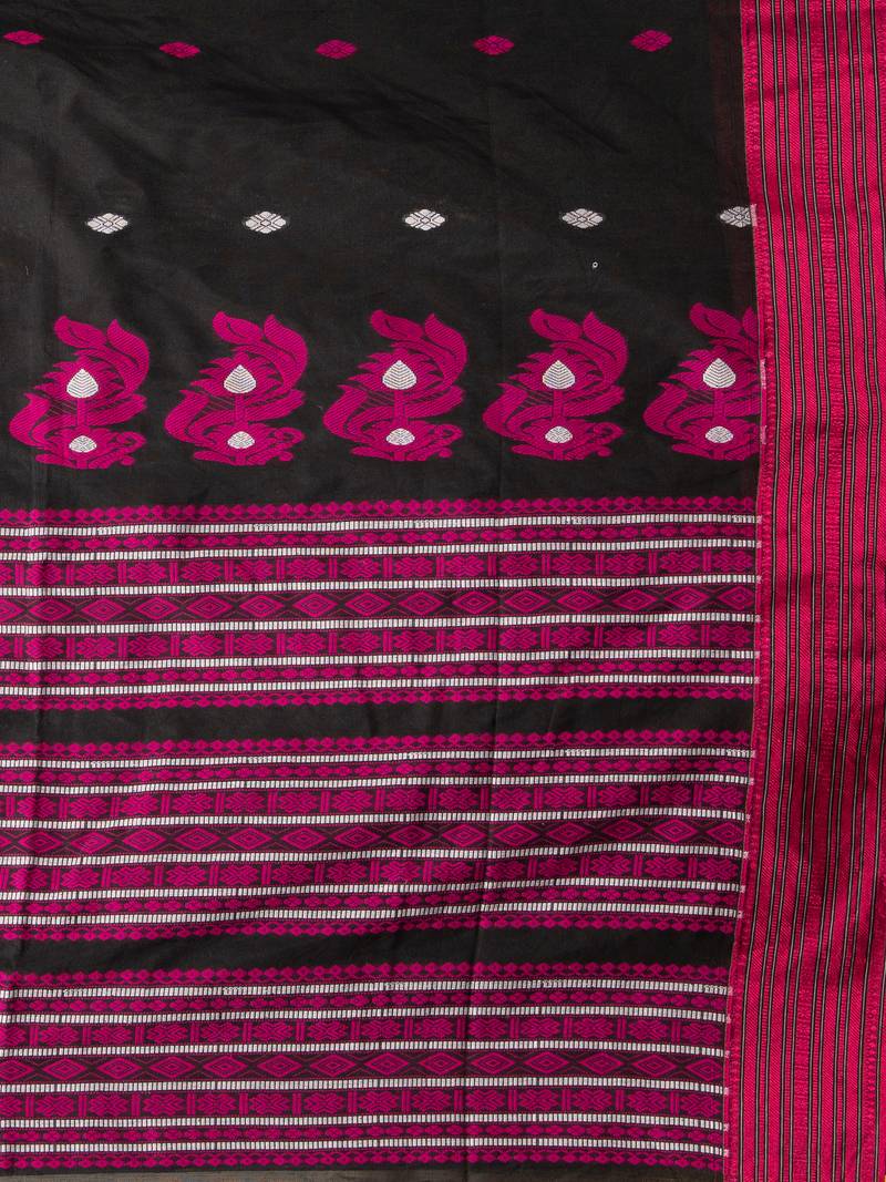 Black Cotton All Body Buti With Mahapar Border Jamdani Saree