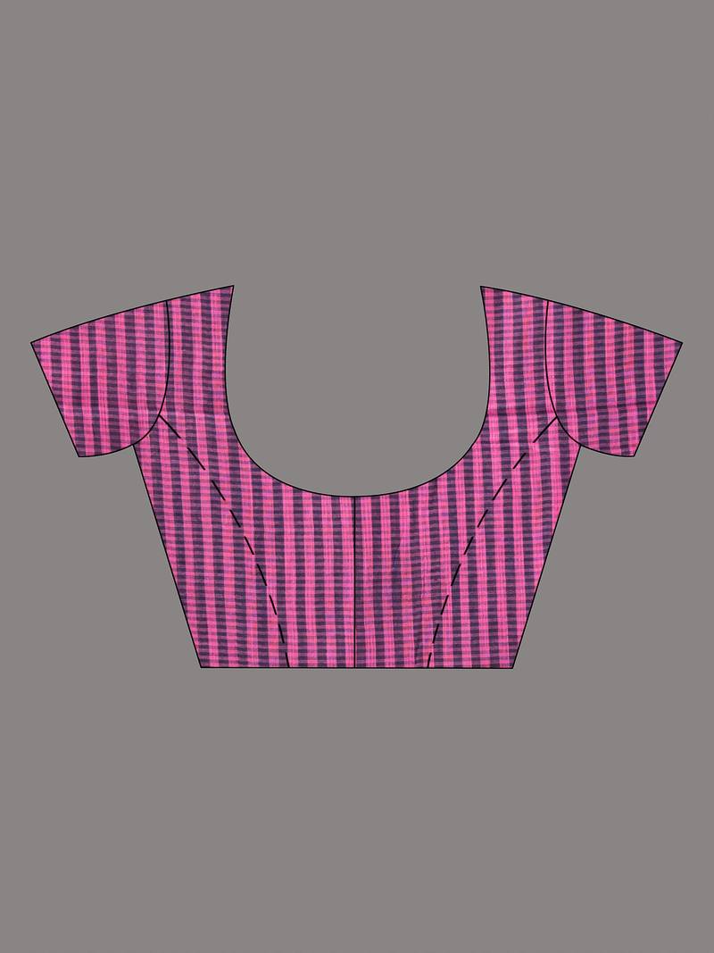 Pink Cotton All Body Stripe With Golden Zari Pallu Handloom Saree